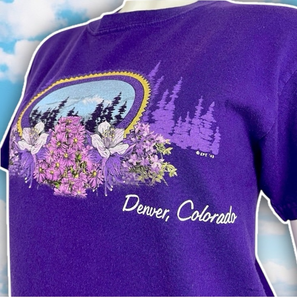 GILDAN Vintage Denver Colorado Tourist Souvenir Tee Purple Glitter Pastel Girly